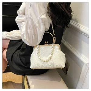 Versatile Solid Color Top-Handle Bags Beads Chains Hasp 2026 High Quality Evening Bags for Women Personality Crossbody Bags